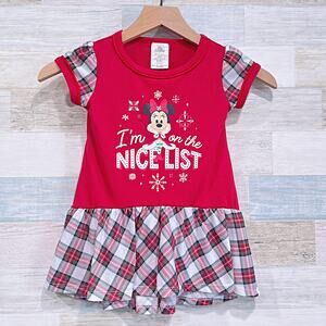 Minnie Mouse Holiday Plaid Christmas Dress Red Pleated Disney Toddler Girl 2T